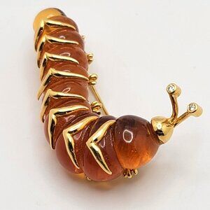 Robert Wander 18K Yellow Gold WINC Carved Citrine Diamond Caterpillar Brooch